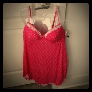 Pink with white polka dot 2X camisole and thong